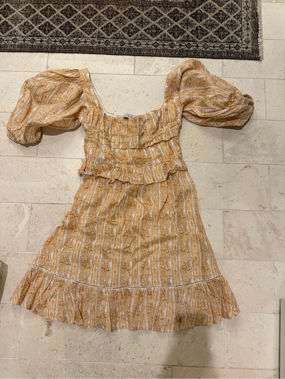 Women’s Lug Von Siga Mustard Yellow Puff-Sleeve Smocked Dress